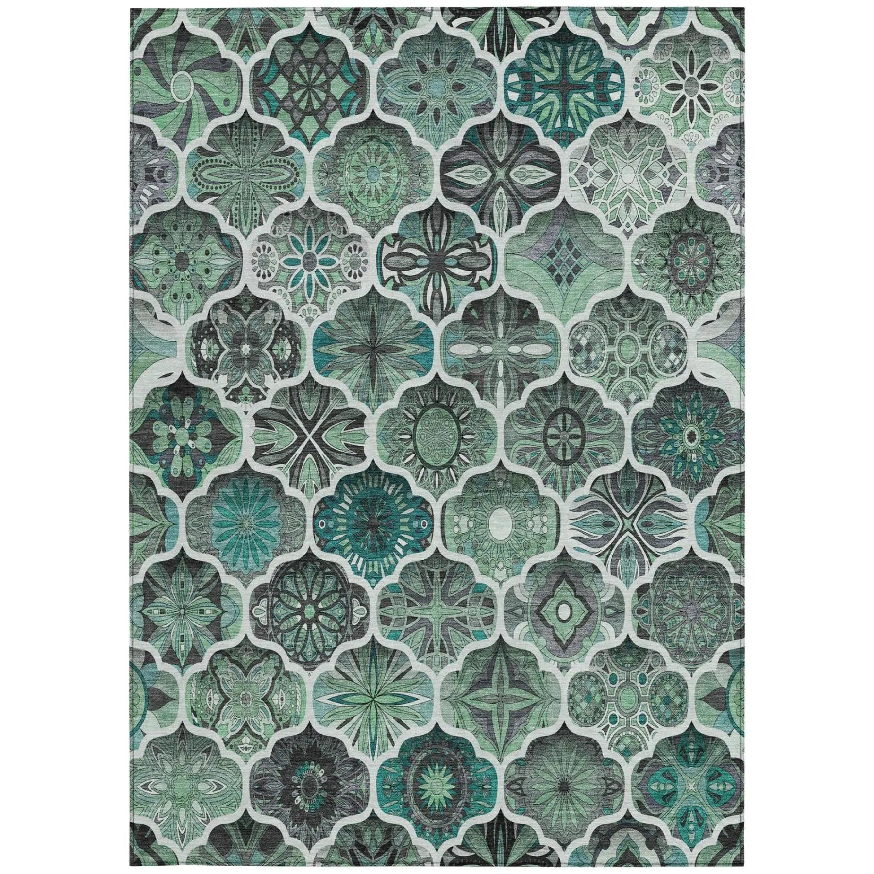 5' X 8' Blue And Teal Blue Ogee Washable Indoor Outdoor Area Rug Homeroots Outdoor