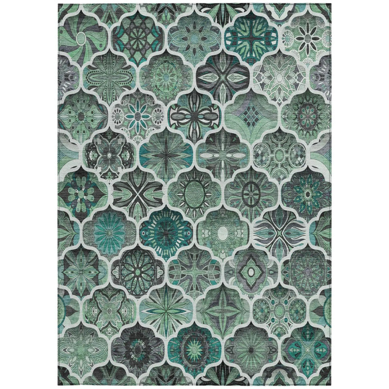 5' X 8' Blue And Teal Blue Ogee Washable Indoor Outdoor Area Rug Homeroots Outdoor