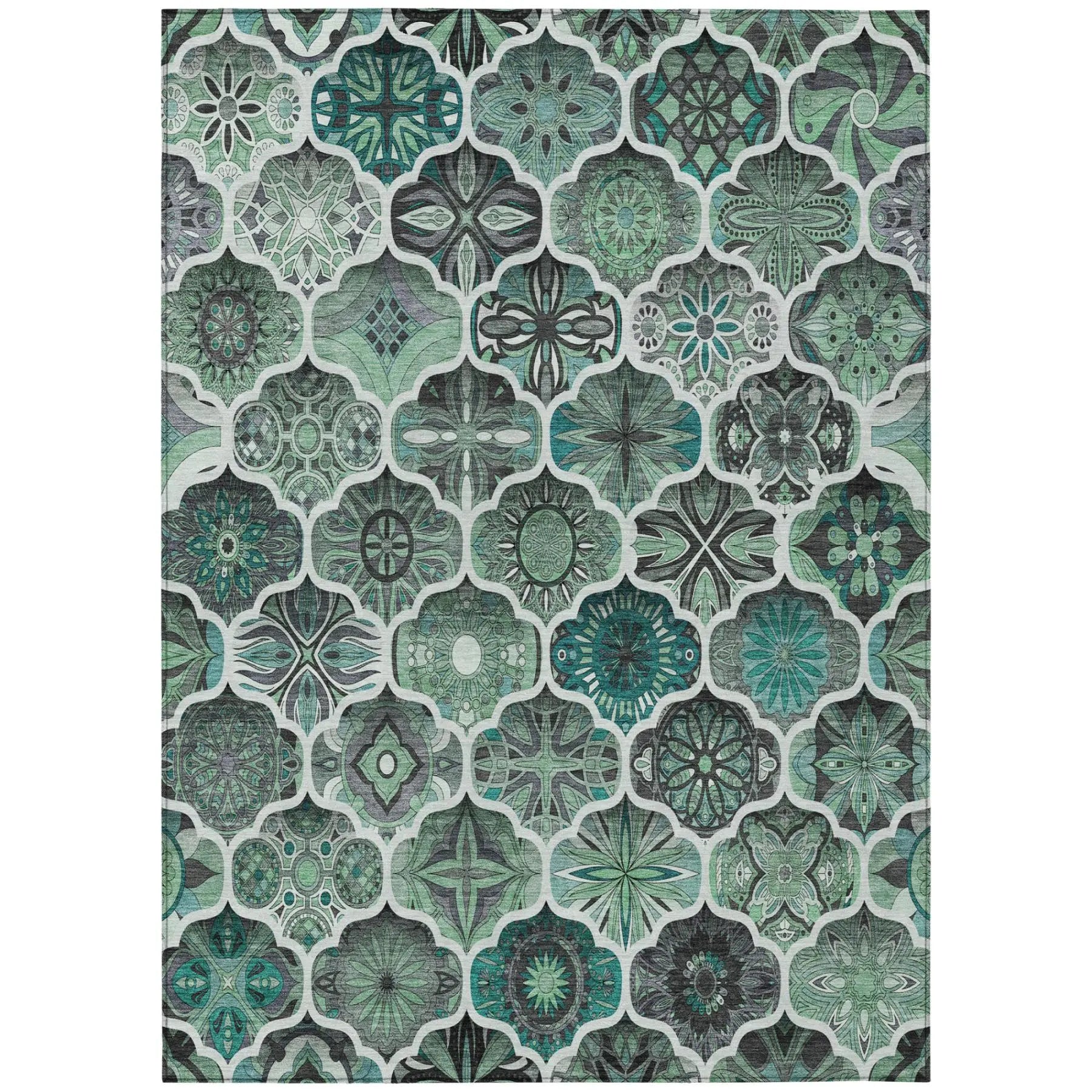 5' X 8' Blue And Teal Blue Ogee Washable Indoor Outdoor Area Rug Homeroots Outdoor