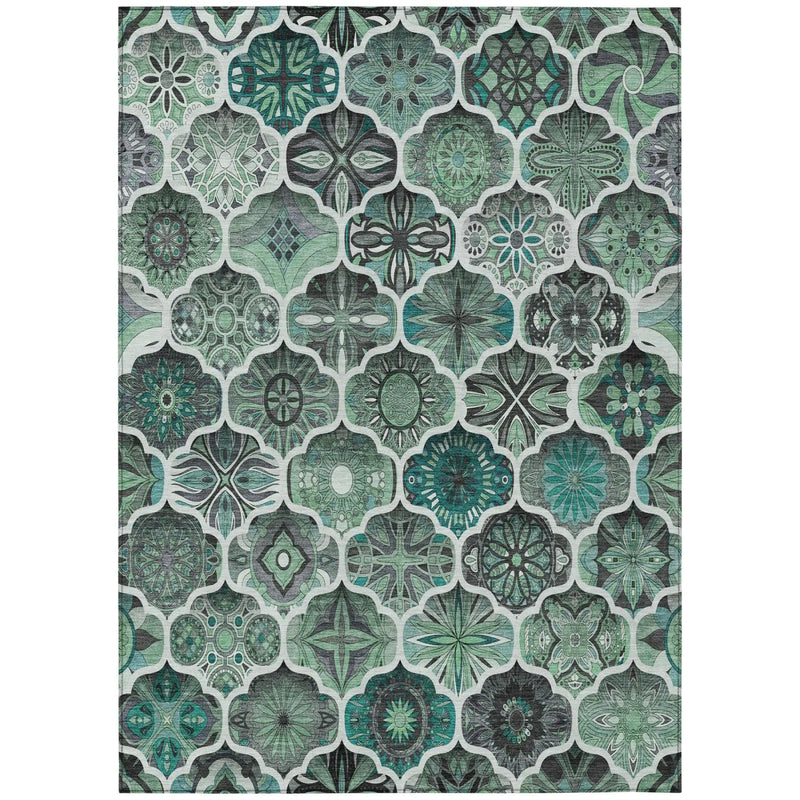 5' X 8' Blue And Teal Blue Ogee Washable Indoor Outdoor Area Rug Homeroots Outdoor