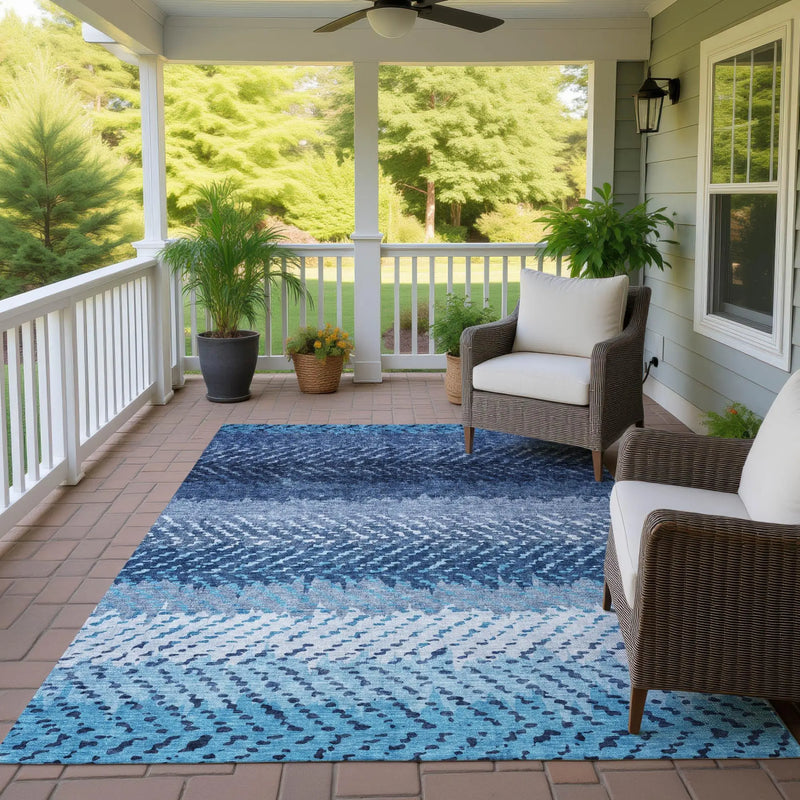 5' X 8' Blue And Teal Blue Striped Washable Indoor Outdoor Area Rug Homeroots Outdoor