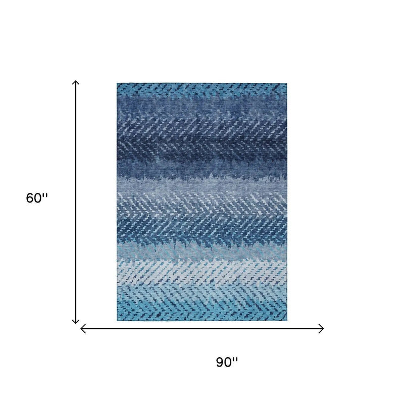 5' X 8' Blue And Teal Blue Striped Washable Indoor Outdoor Area Rug Homeroots Outdoor