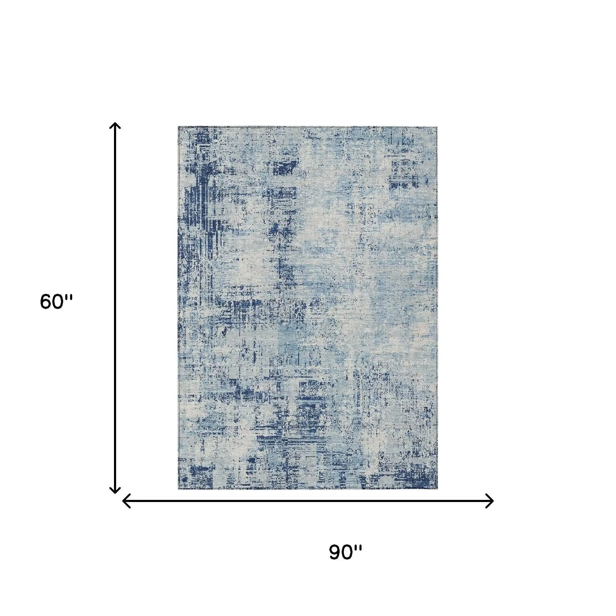 5' X 8' Blue And Wheat Abstract Washable Indoor Outdoor Area Rug Homeroots Outdoor
