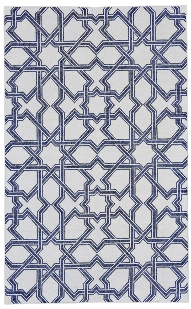 5' X 8' Blue And White Geometric Hand Woven Area Rug Homeroots Home Decor