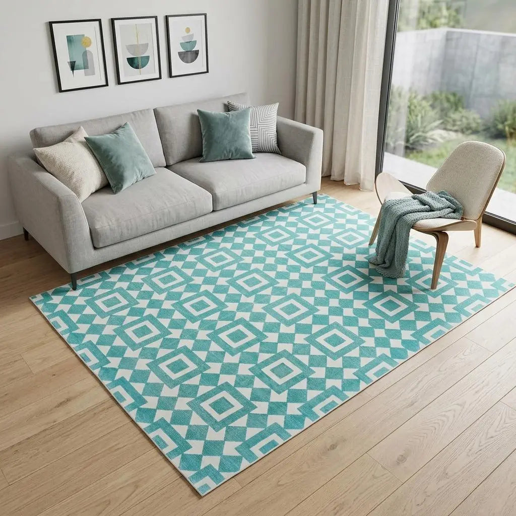 5' X 8' Blue And White Geometric Hand Woven Area Rug Homeroots Home Decor
