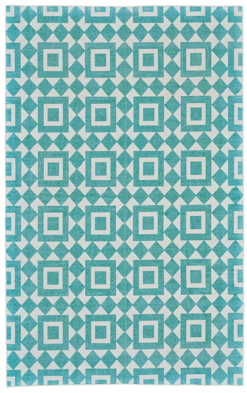 5' X 8' Blue And White Geometric Hand Woven Area Rug Homeroots Home Decor