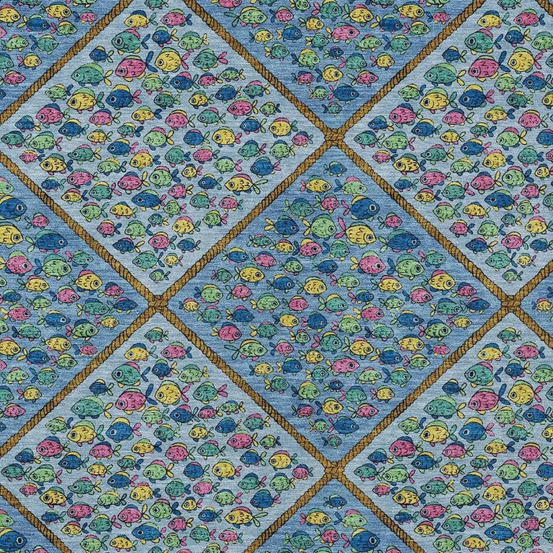 5' X 8' Blue And Yellow Abstract Washable Indoor Outdoor Area Rug Homeroots Outdoor