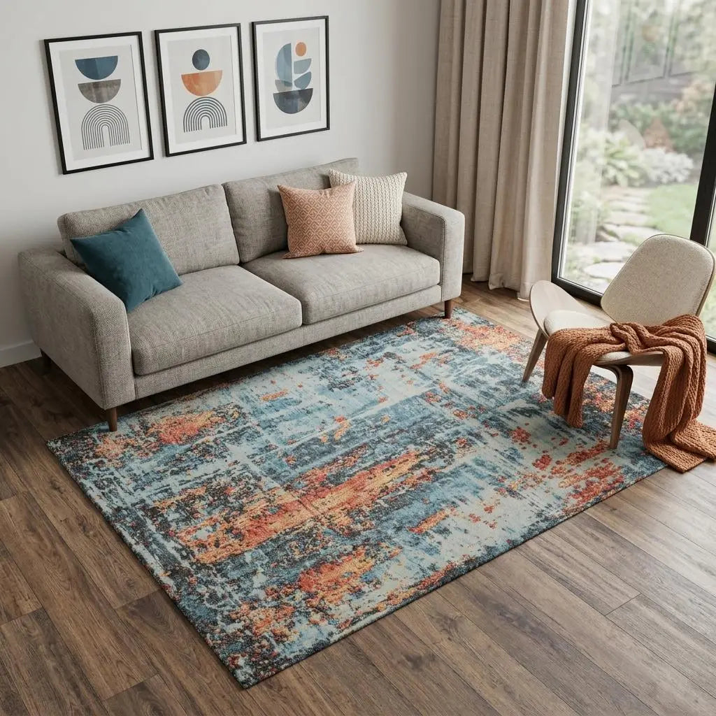 5' X 8' Blue Apricot And Ivory New Zealand Lambs Wool Abstract Hand Carved Handmade Area Rug Homeroots Home Decor