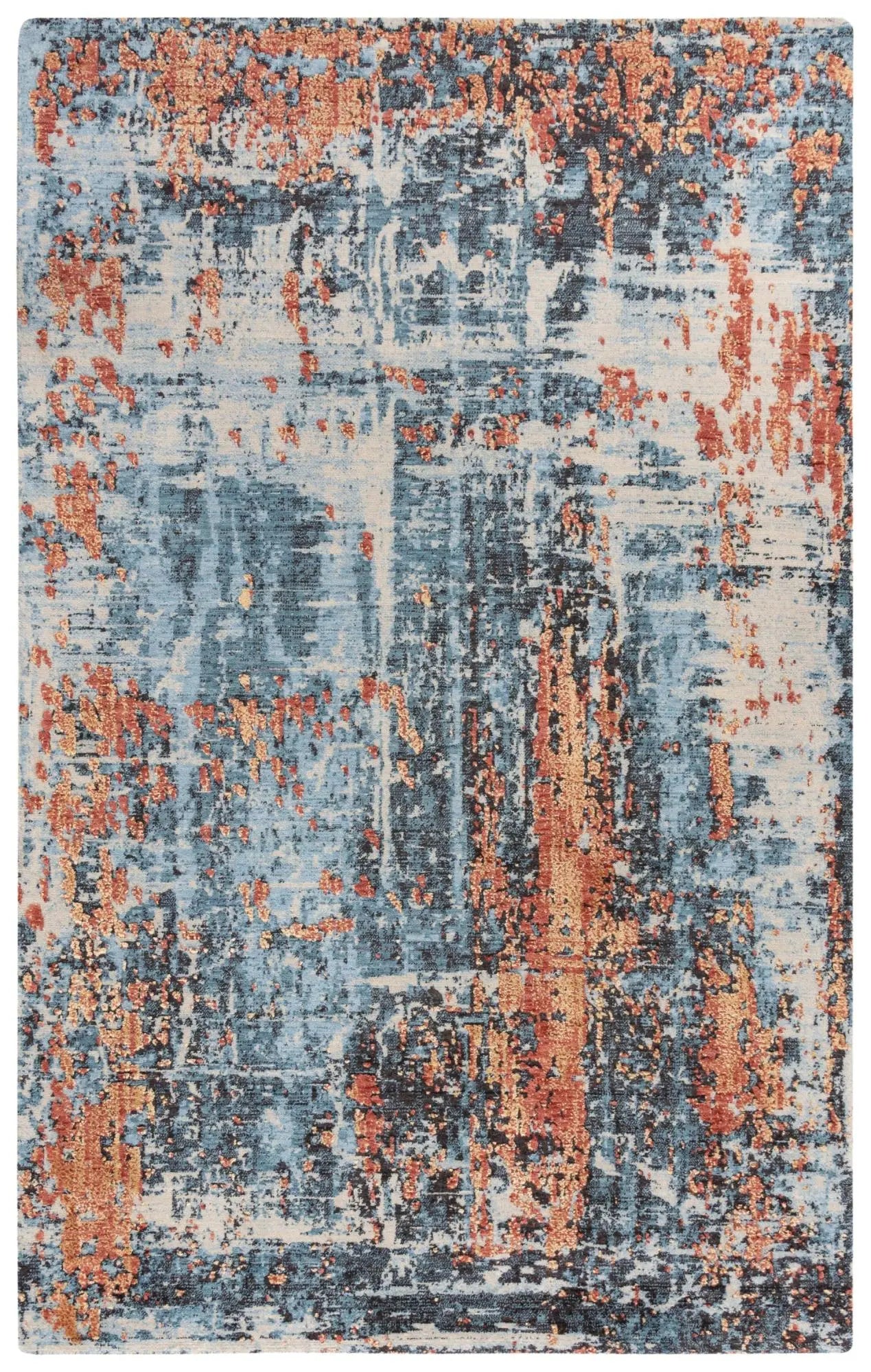 5' X 8' Blue Apricot And Ivory New Zealand Lambs Wool Abstract Hand Carved Handmade Area Rug Homeroots Home Decor