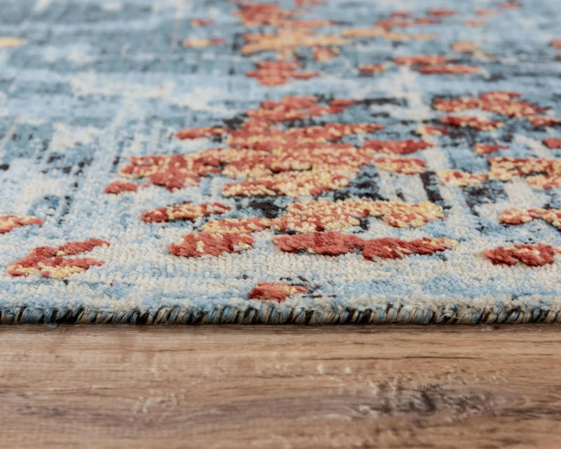 5' X 8' Blue Apricot And Ivory New Zealand Lambs Wool Abstract Hand Carved Handmade Area Rug Homeroots Home Decor
