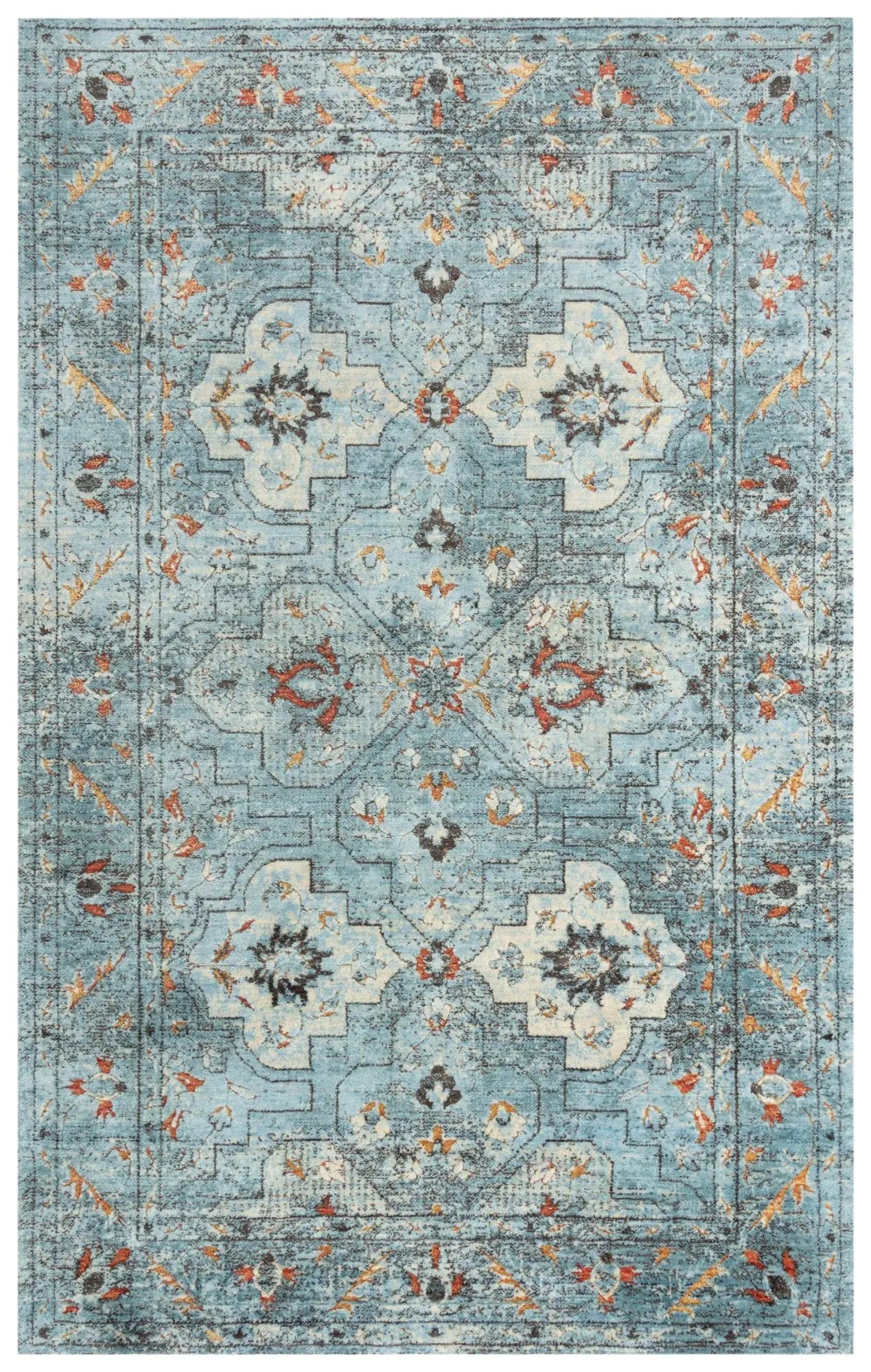 5' X 8' Blue Beige And Apricot New Zealand Lambs Wool Oriental Hand Carved Handmade Area Rug Homeroots Home Decor