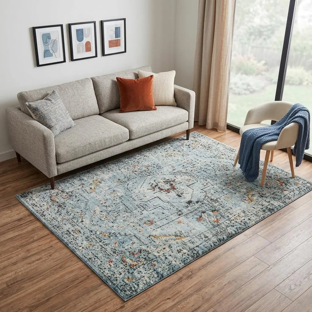 5' X 8' Blue Beige And Apricot New Zealand Lambs Wool Oriental Hand Carved Handmade Area Rug Homeroots Home Decor