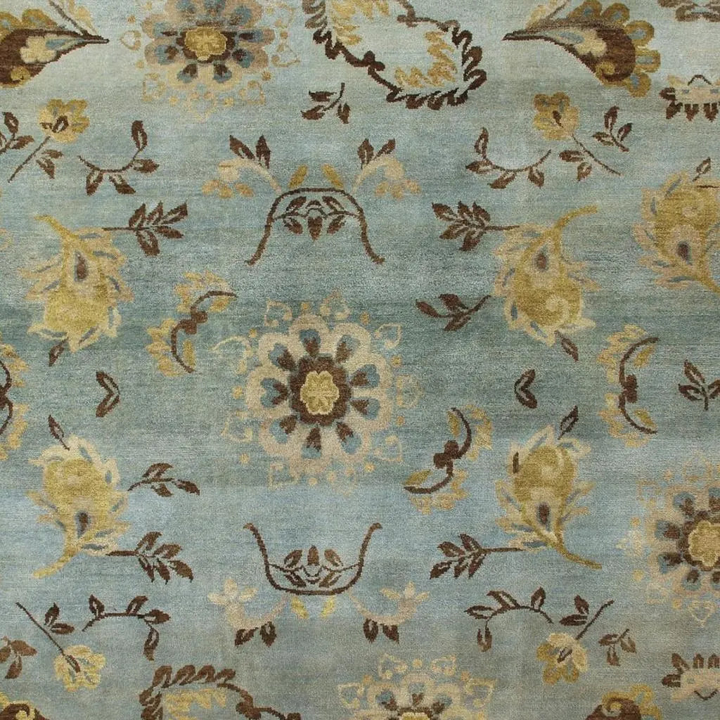 5' X 8' Blue Brown And Tan Wool Floral Hand Knotted Area Rug Homeroots Home Decor
