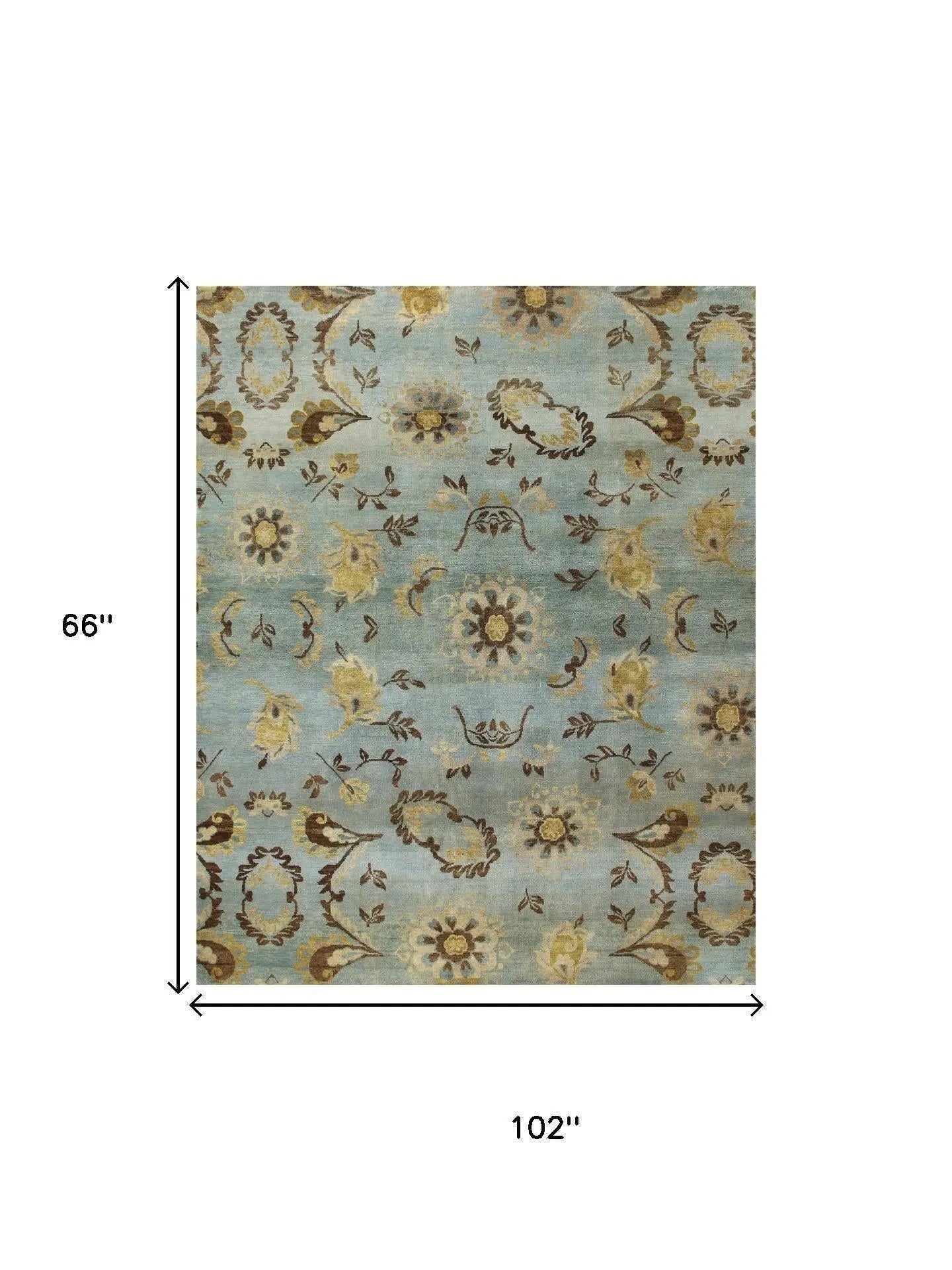 5' X 8' Blue Brown And Tan Wool Floral Hand Knotted Area Rug Homeroots Home Decor