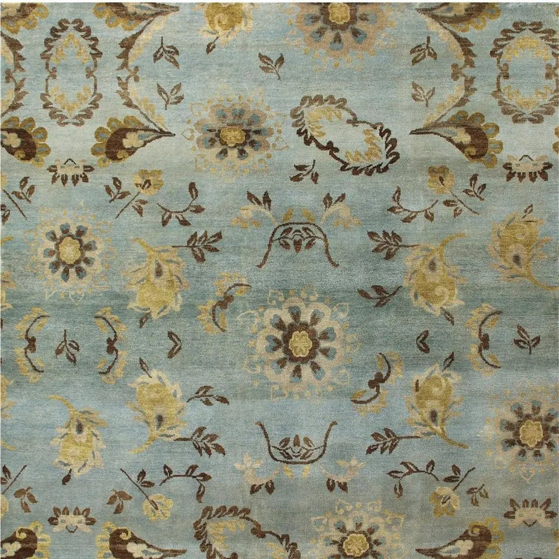 5' X 8' Blue Brown And Tan Wool Floral Hand Knotted Area Rug Homeroots Home Decor