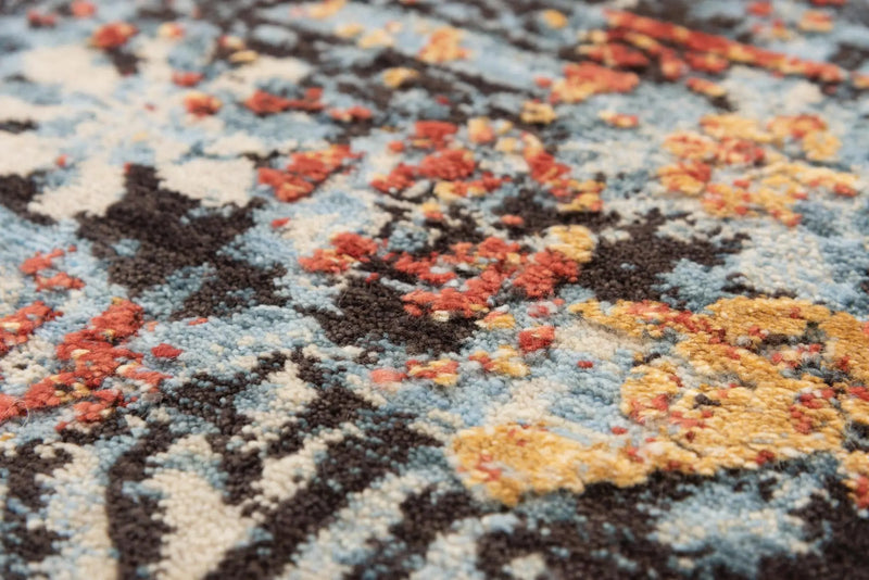 5' X 8' Blue Copper And Beige New Zealand Lambs Wool Abstract Hand Carved Handmade Area Rug Homeroots Home Decor