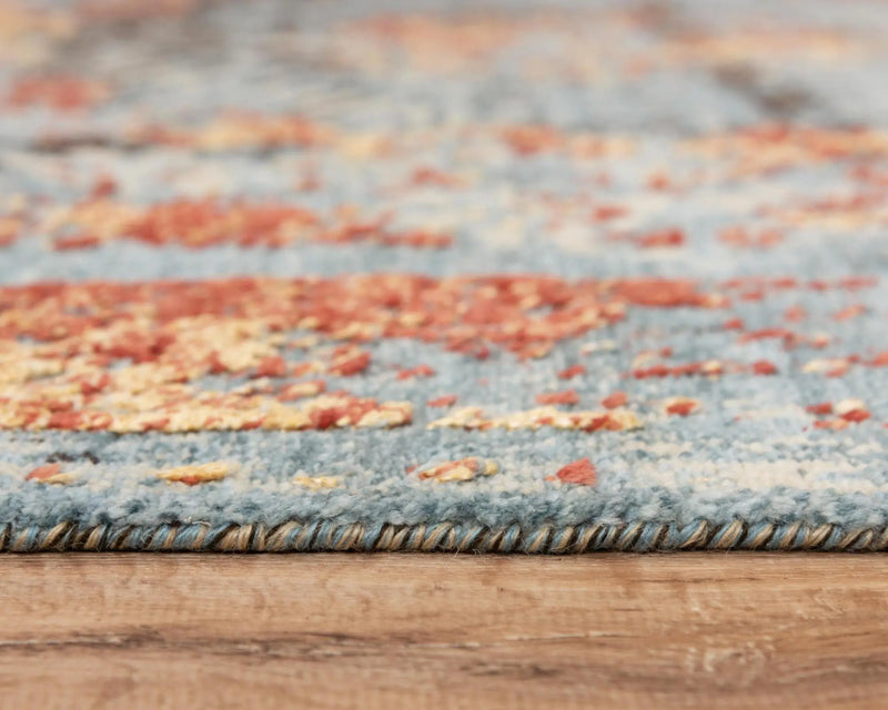 5' X 8' Blue Copper And Beige New Zealand Lambs Wool Abstract Hand Carved Handmade Area Rug Homeroots Home Decor