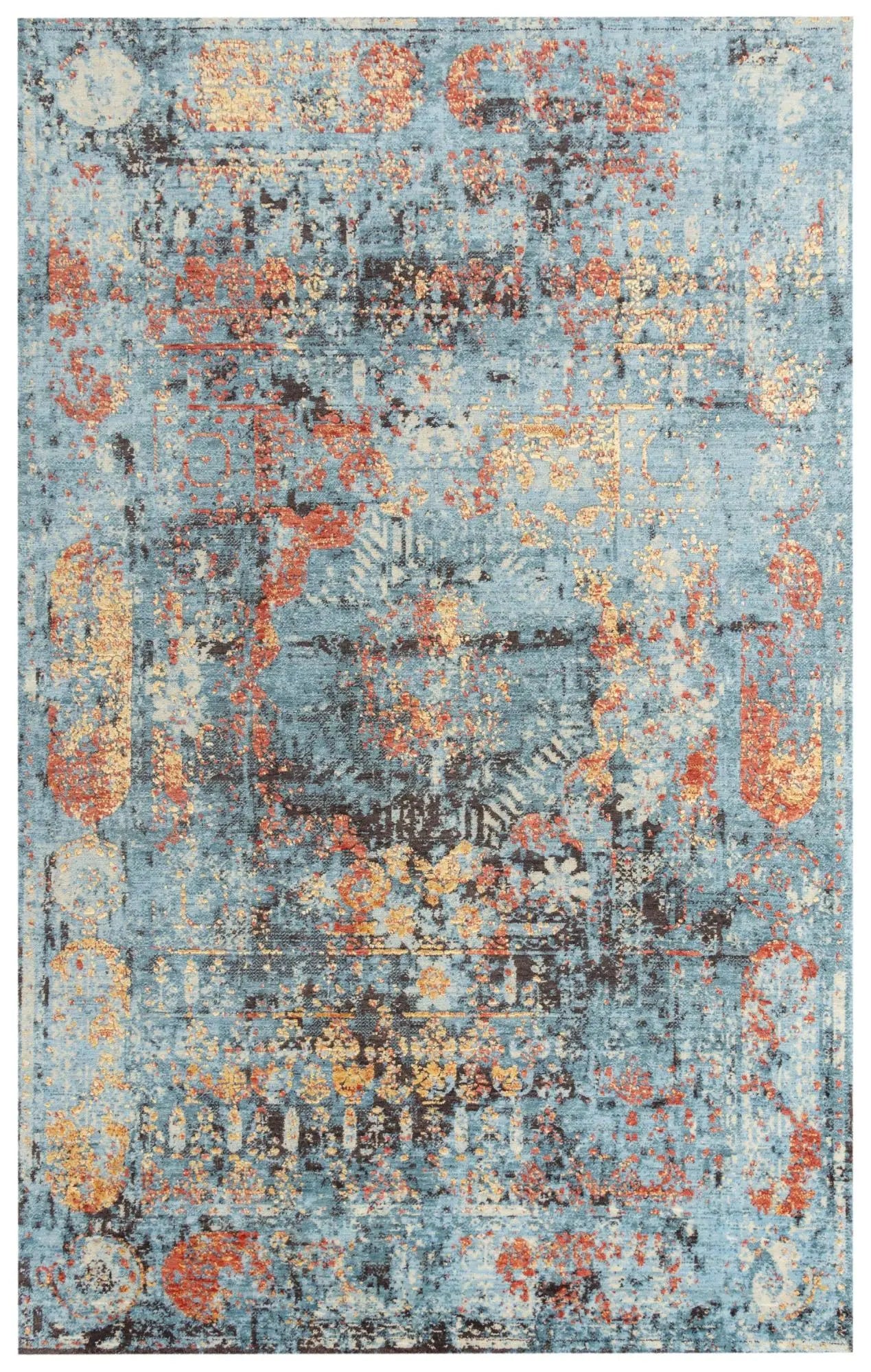 5' X 8' Blue Copper And Beige New Zealand Lambs Wool Abstract Hand Carved Handmade Area Rug Homeroots Home Decor