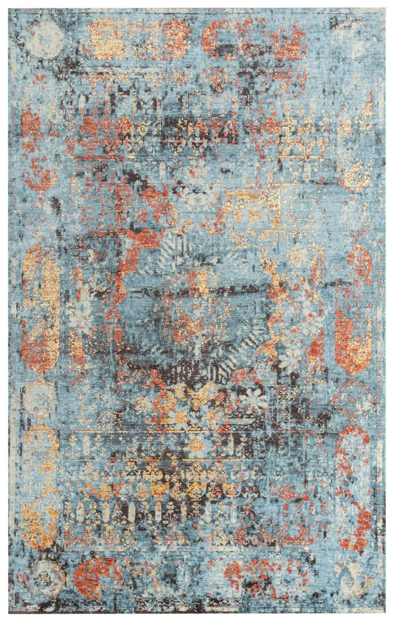 5' X 8' Blue Copper And Beige New Zealand Lambs Wool Abstract Hand Carved Handmade Area Rug Homeroots Home Decor