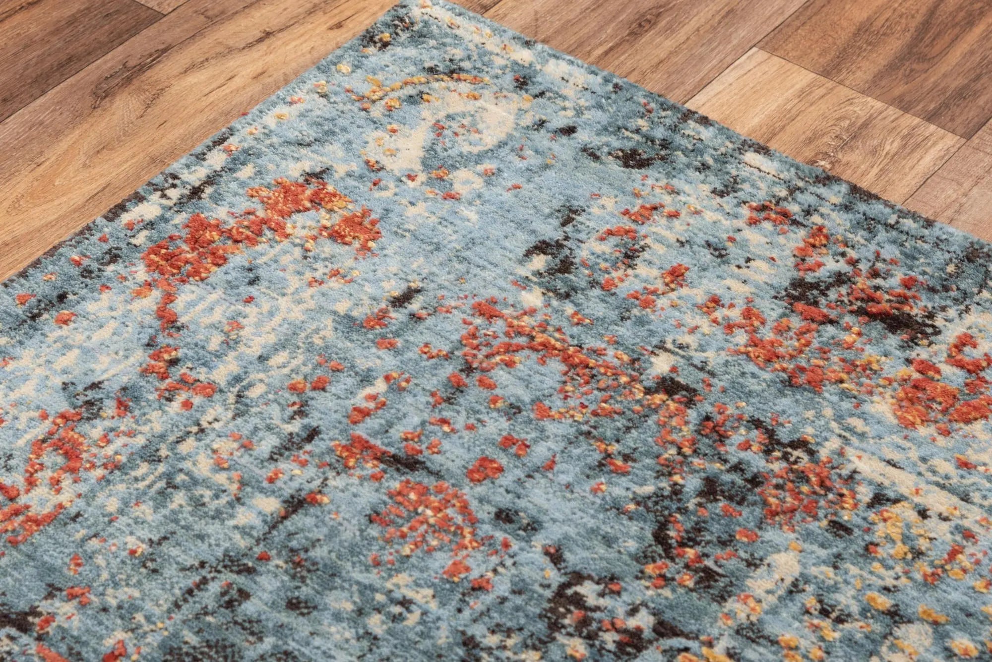 5' X 8' Blue Copper And Beige New Zealand Lambs Wool Abstract Hand Carved Handmade Area Rug Homeroots Home Decor