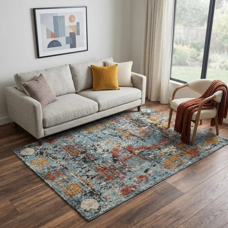 5' X 8' Blue Copper And Beige New Zealand Lambs Wool Abstract Hand Carved Handmade Area Rug Homeroots Home Decor