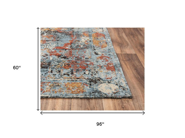 5' X 8' Blue Copper And Beige New Zealand Lambs Wool Abstract Hand Carved Handmade Area Rug Homeroots Home Decor