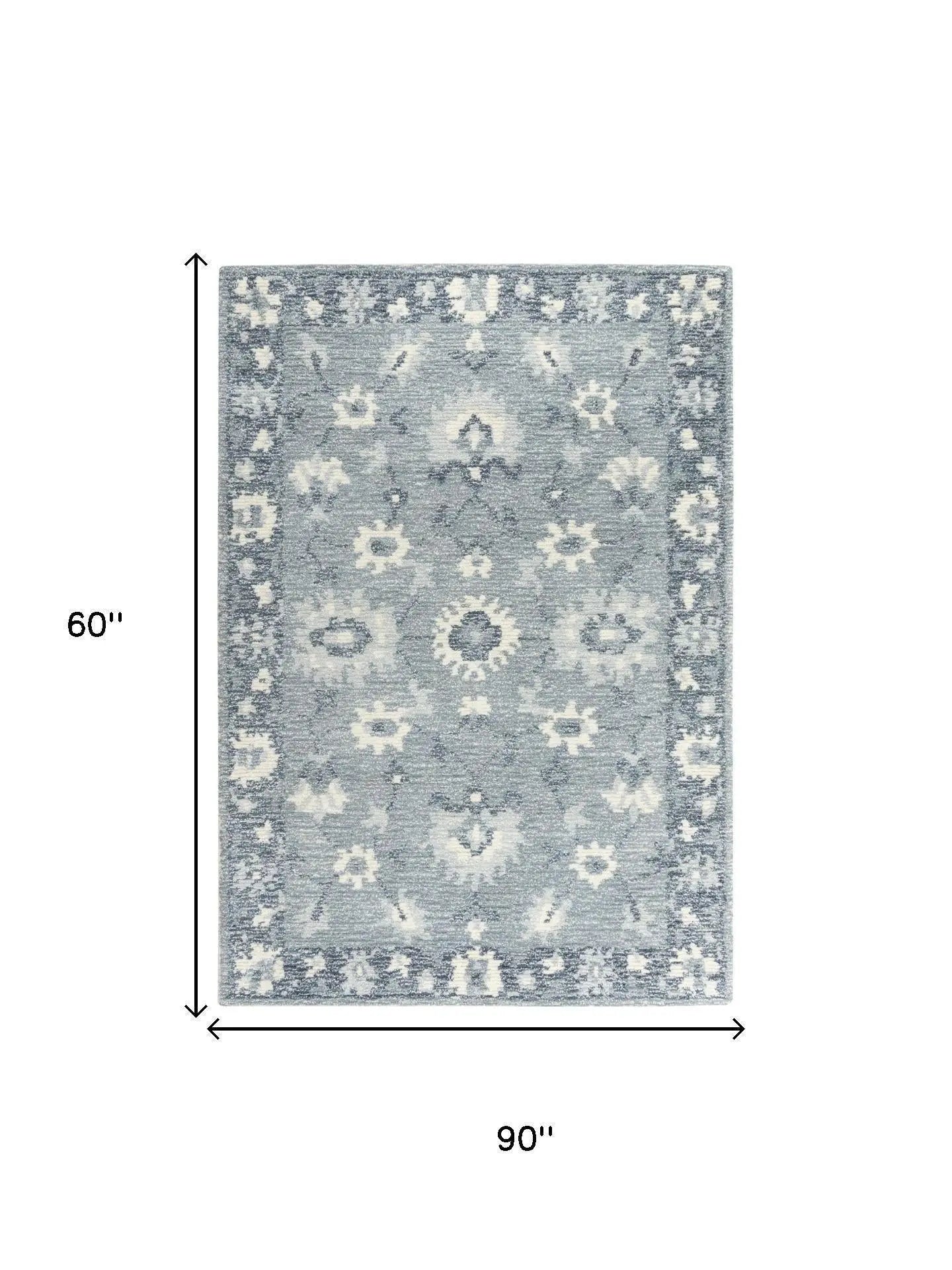 5' X 8' Blue Dark Blue And Ivory Wool Oriental Hand Tufted Area Rug Homeroots Home Decor