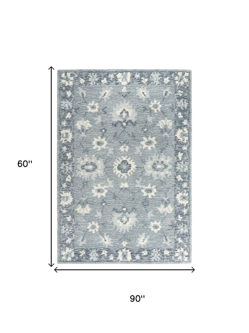 5' X 8' Blue Dark Blue And Ivory Wool Oriental Hand Tufted Area Rug Homeroots Home Decor