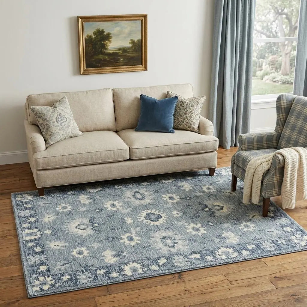 5' X 8' Blue Dark Blue And Ivory Wool Oriental Hand Tufted Area Rug Homeroots Home Decor