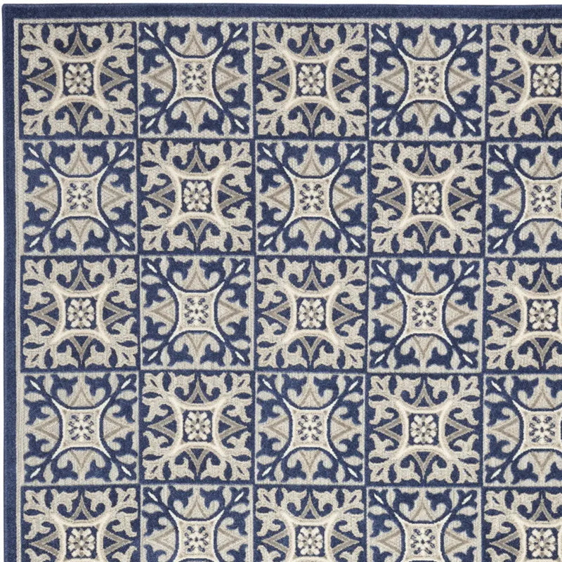 5' X 8' Blue Fleur De Lis Stain Resistant Non Skid Area Rug Homeroots Outdoor