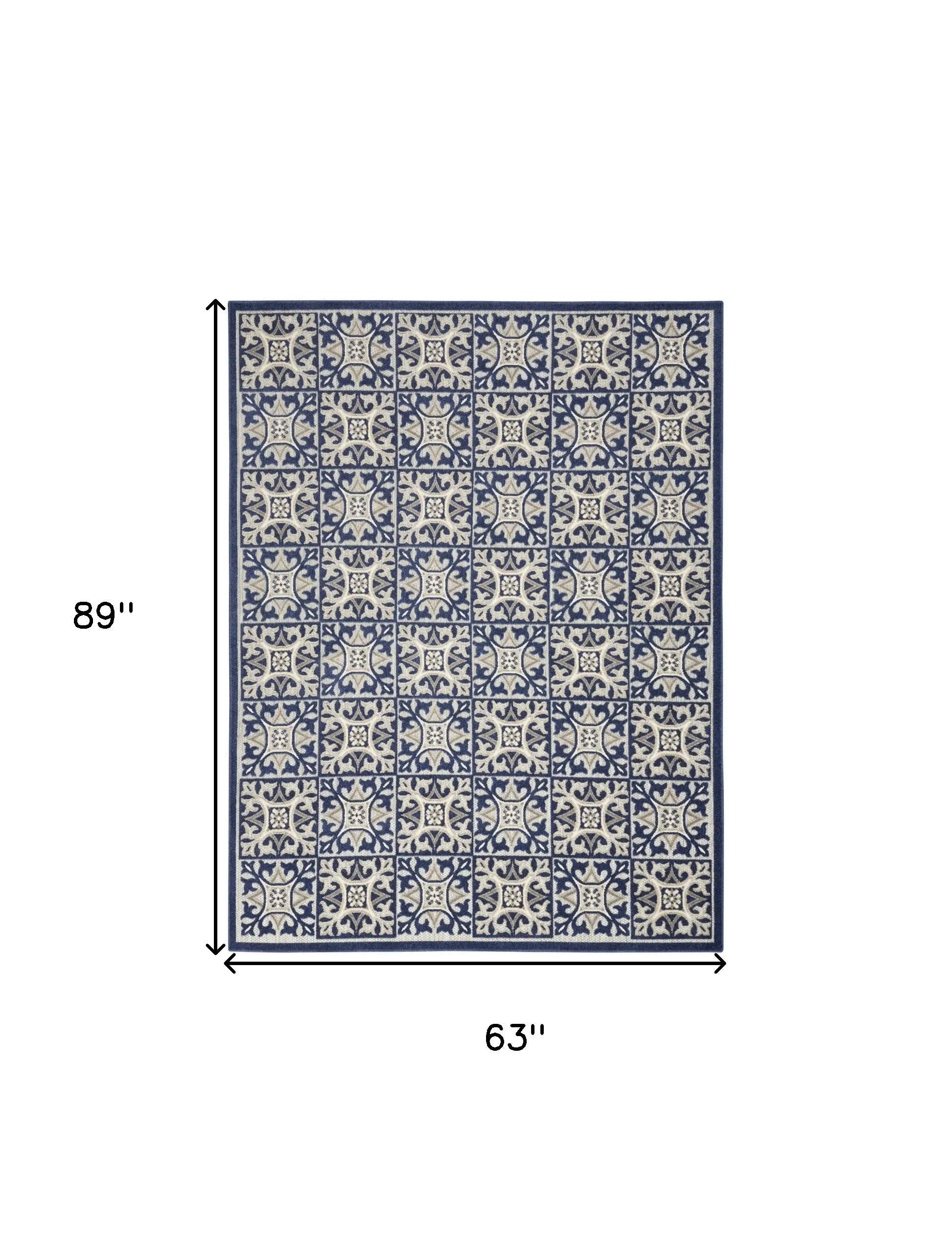 5' X 8' Blue Fleur De Lis Stain Resistant Non Skid Area Rug Homeroots Outdoor