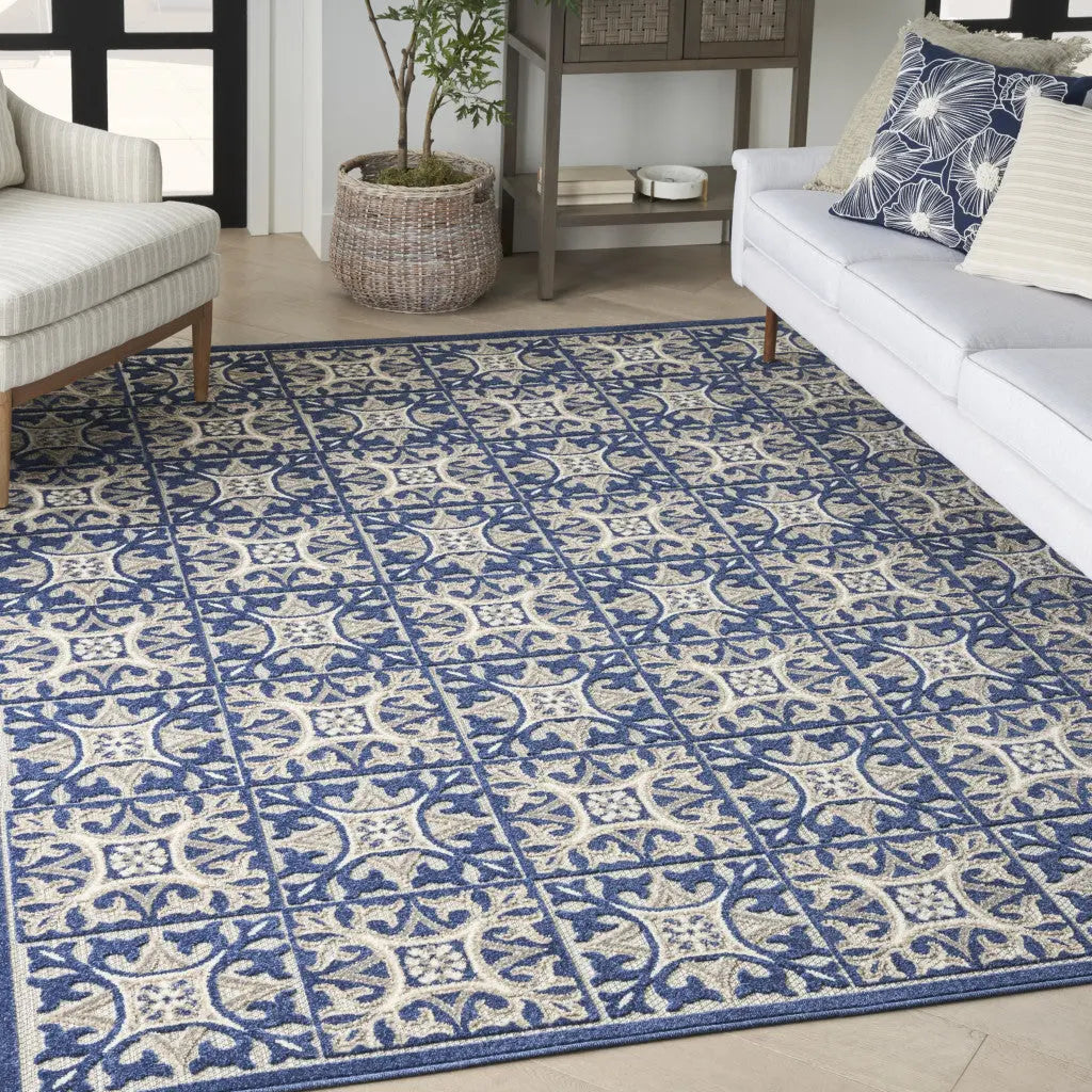5' X 8' Blue Fleur De Lis Stain Resistant Non Skid Area Rug Homeroots Outdoor