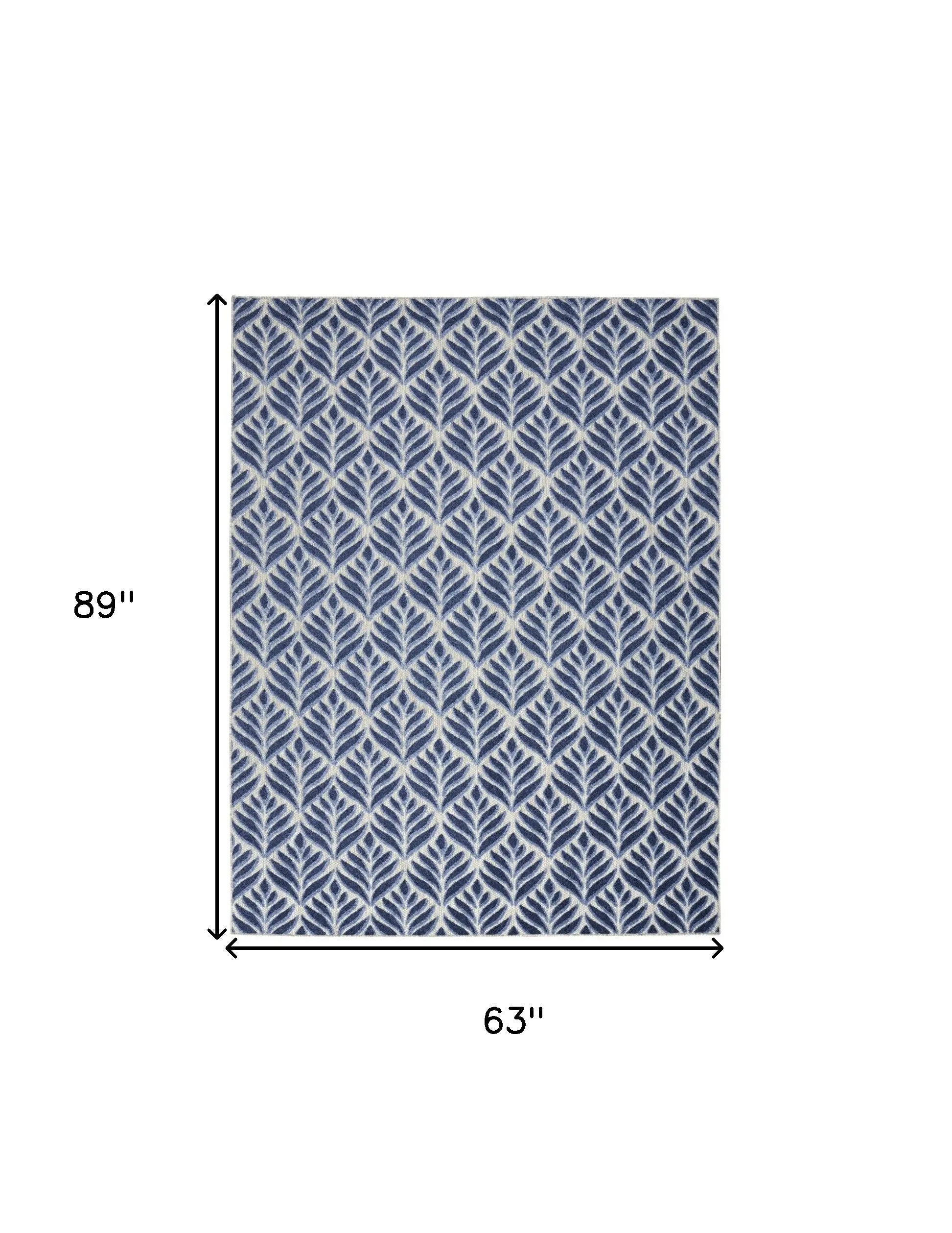 5' X 8' Blue Floral Stain Resistant Non Skid Area Rug Homeroots Outdoor