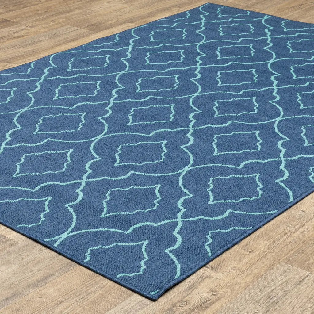 5' X 8' Blue Geometric Stain Resistant Indoor Outdoor Area Rug Homeroots Outdoor