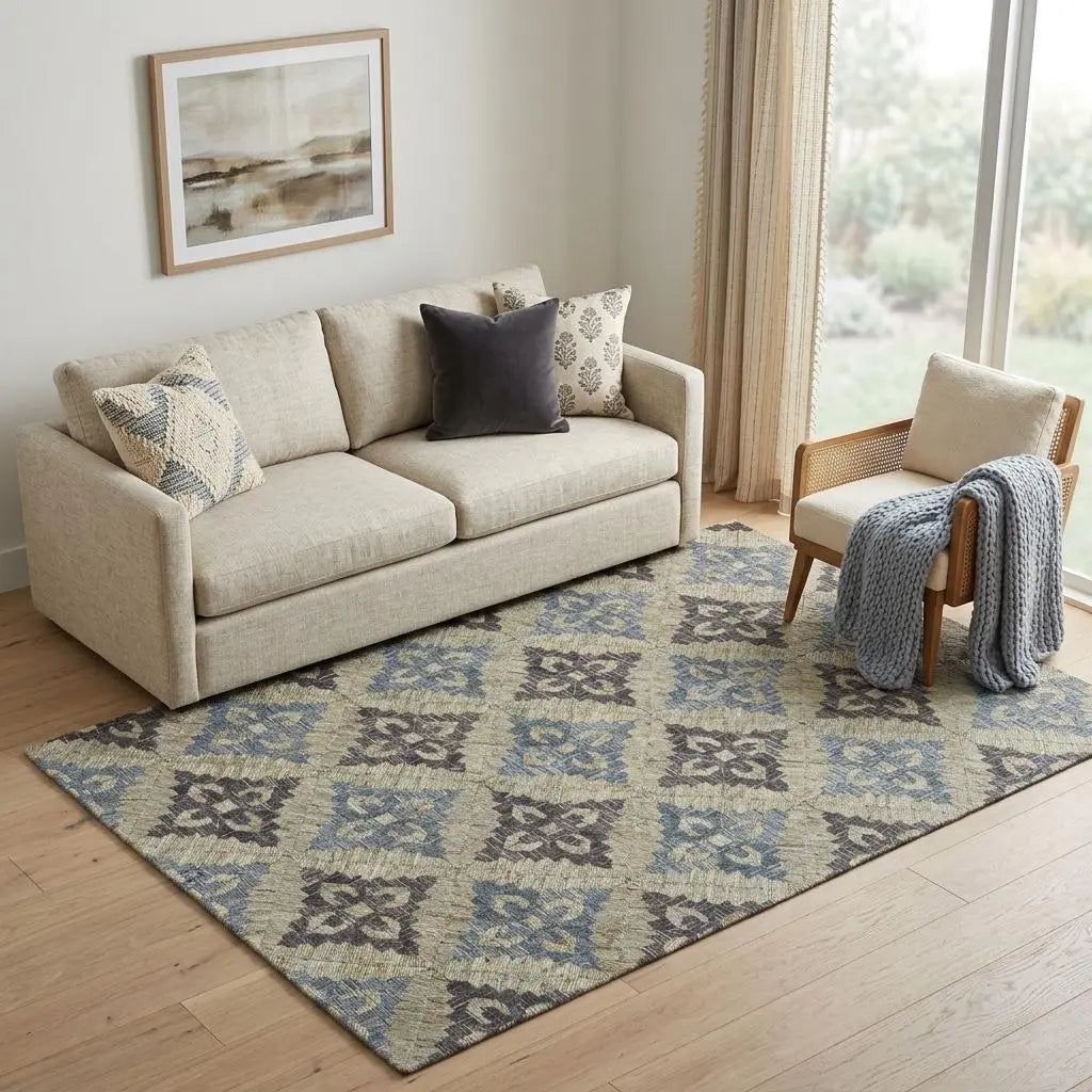 5' X 8' Blue Gray And Taupe Jute Geometric Hand Woven Area Rug Homeroots Home Decor