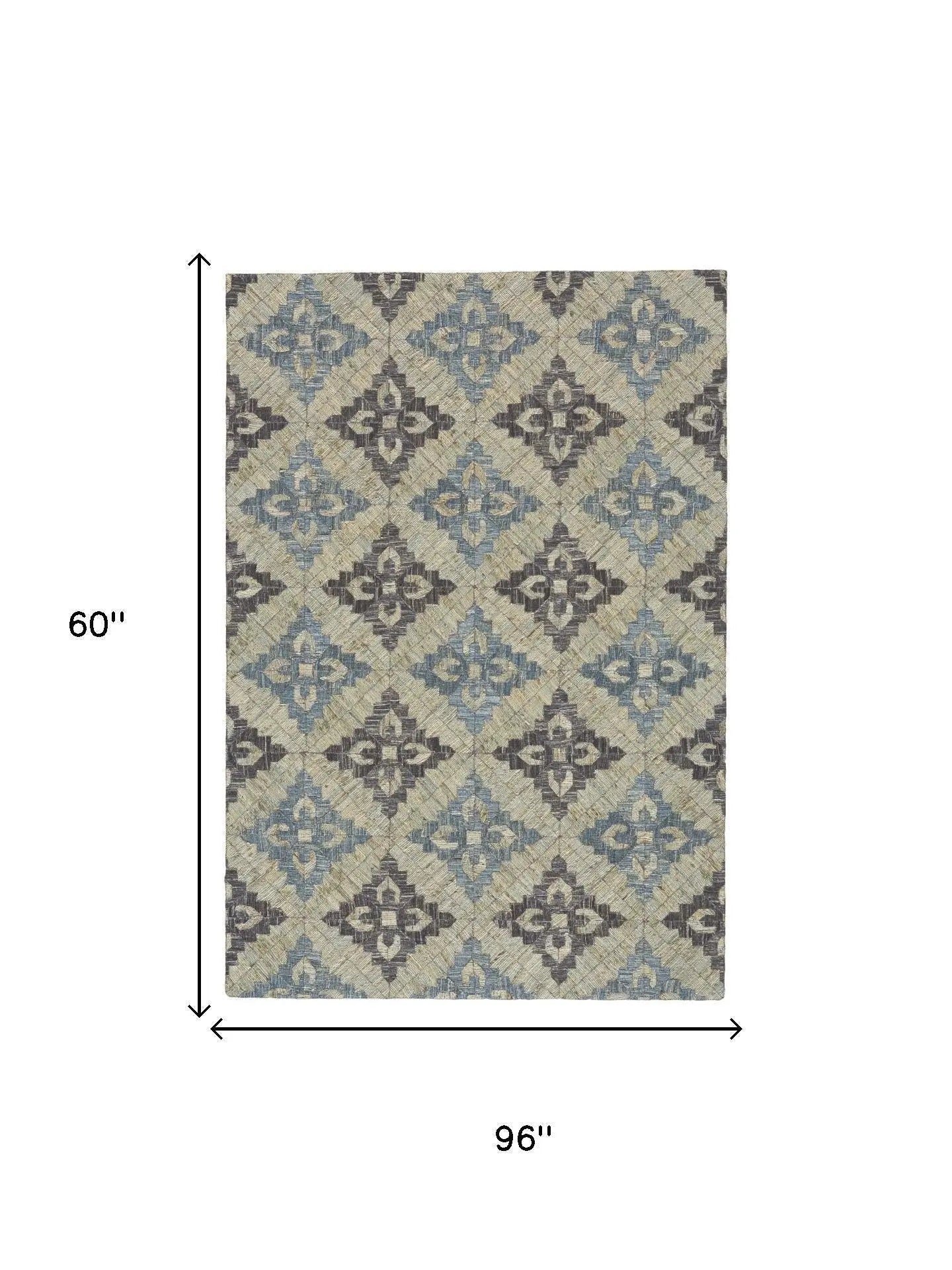 5' X 8' Blue Gray And Taupe Jute Geometric Hand Woven Area Rug Homeroots Home Decor