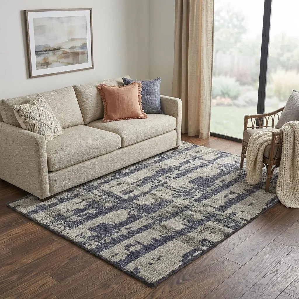 5' X 8' Blue Gray And Taupe Wool Abstract Hand Knotted Area Rug Homeroots Home Decor