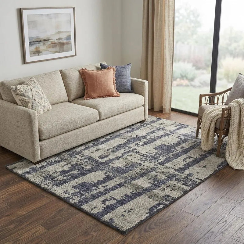 5' X 8' Blue Gray And Taupe Wool Abstract Hand Knotted Area Rug Homeroots Home Decor