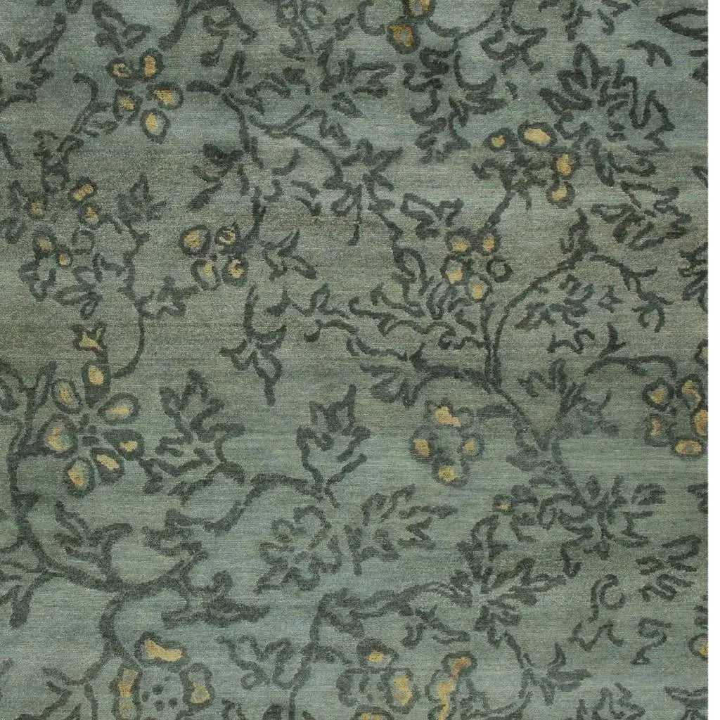 5' X 8' Blue Green And Gold Wool Floral Hand Knotted Area Rug Homeroots Home Decor