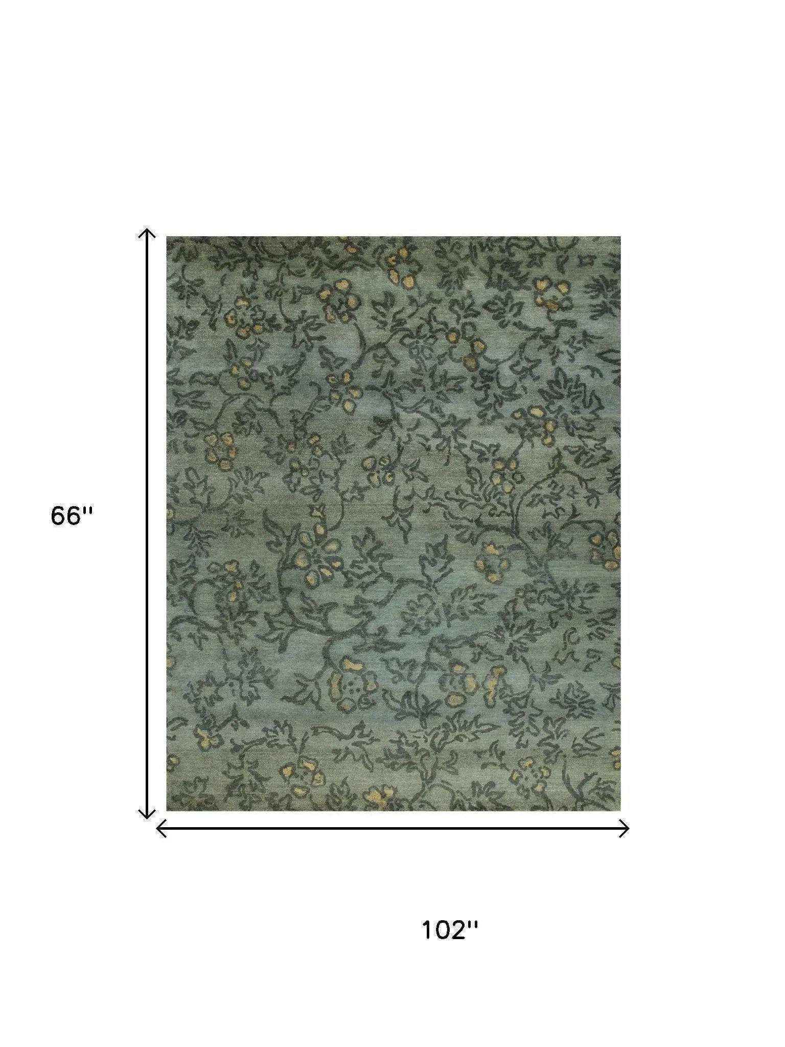 5' X 8' Blue Green And Gold Wool Floral Hand Knotted Area Rug Homeroots Home Decor