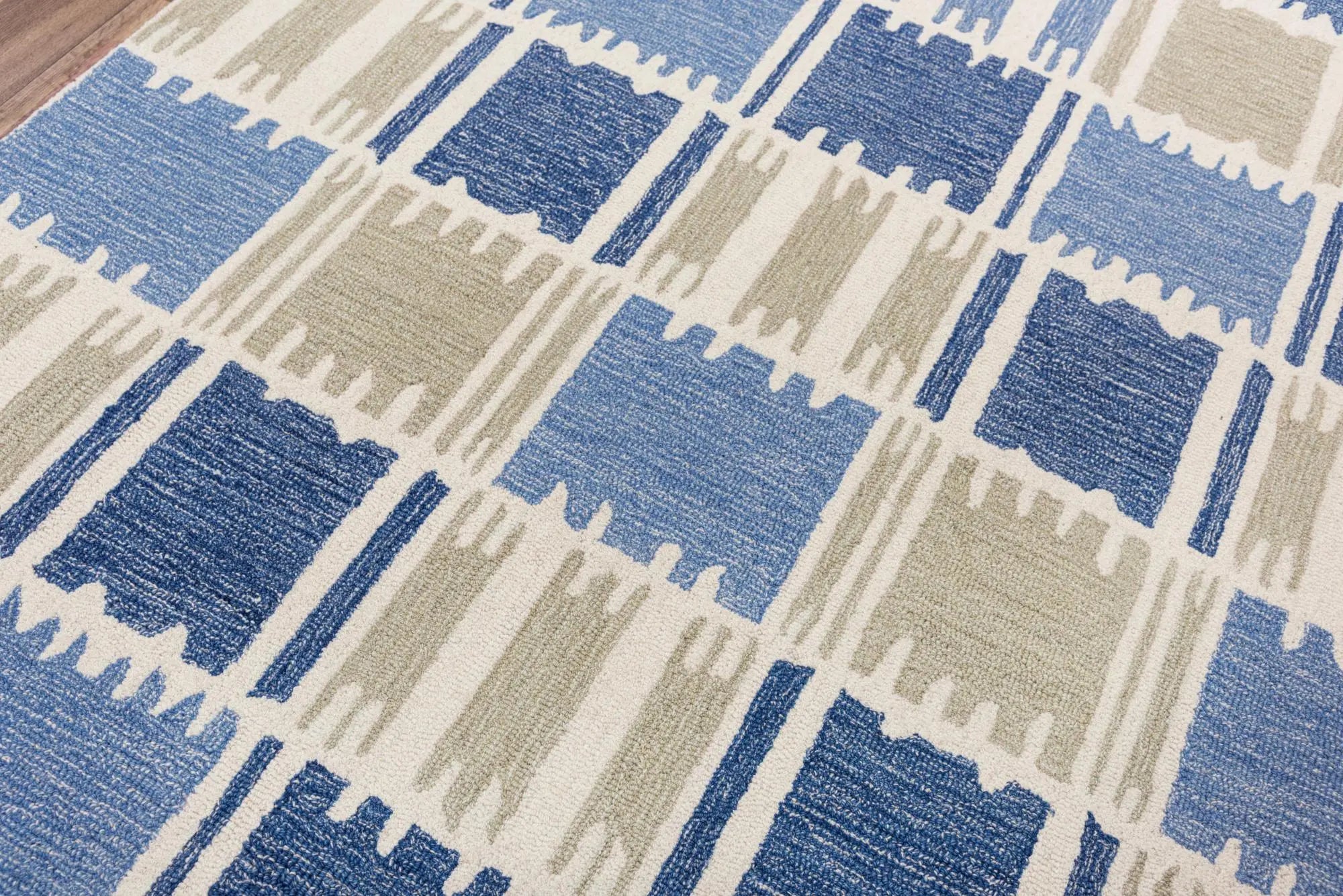 5' X 8' Blue Ivory And Beige Wool Geometric Hand Tufted Area Rug Homeroots Home Decor