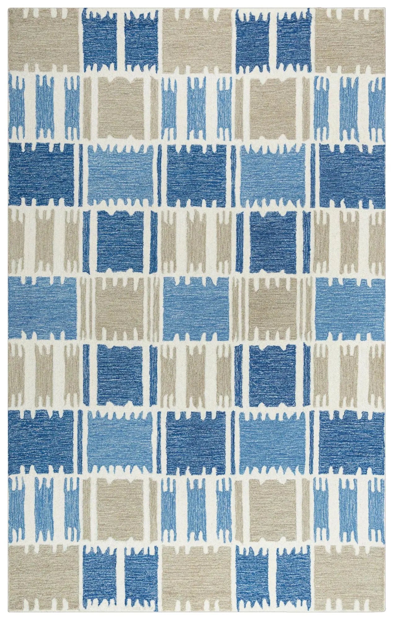 5' X 8' Blue Ivory And Beige Wool Geometric Hand Tufted Area Rug Homeroots Home Decor