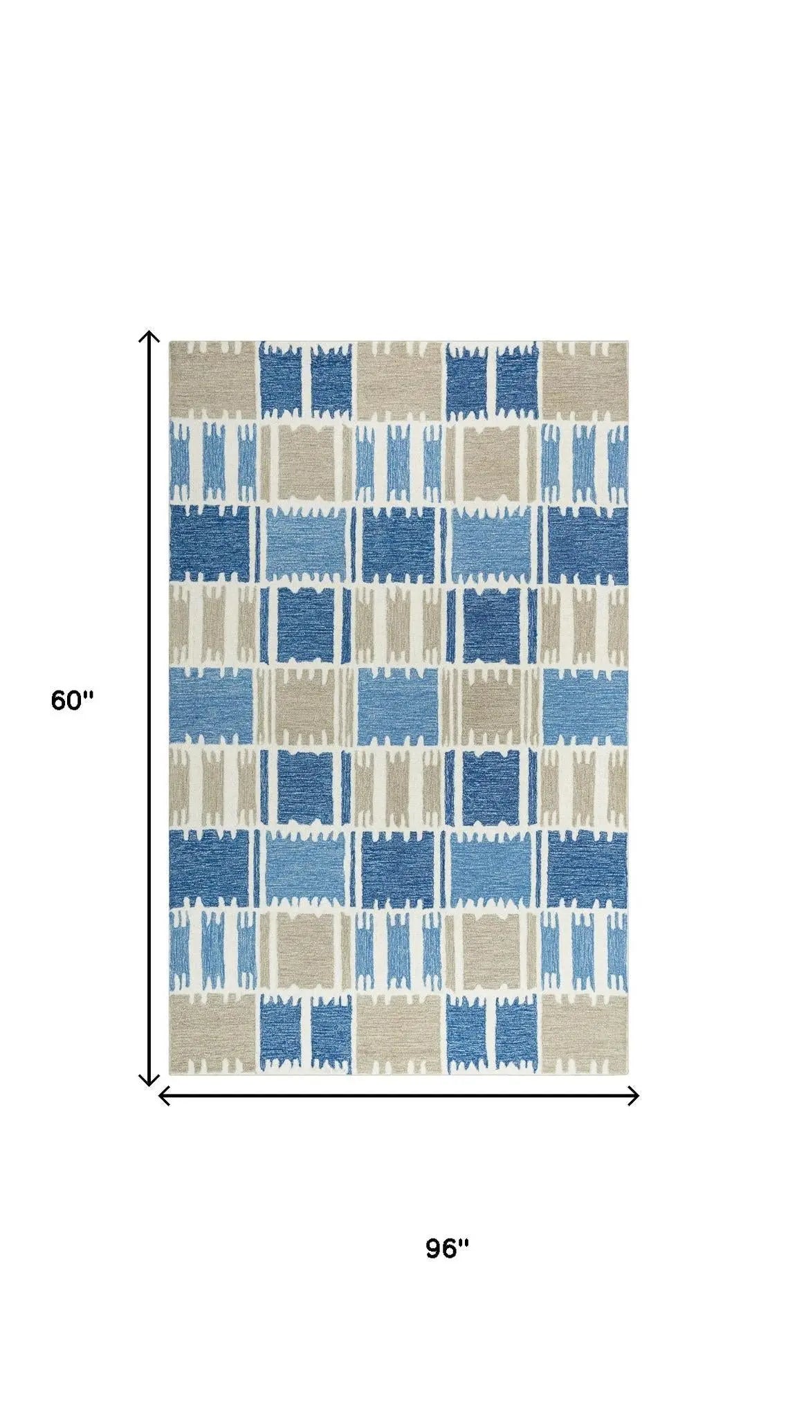 5' X 8' Blue Ivory And Beige Wool Geometric Hand Tufted Area Rug Homeroots Home Decor