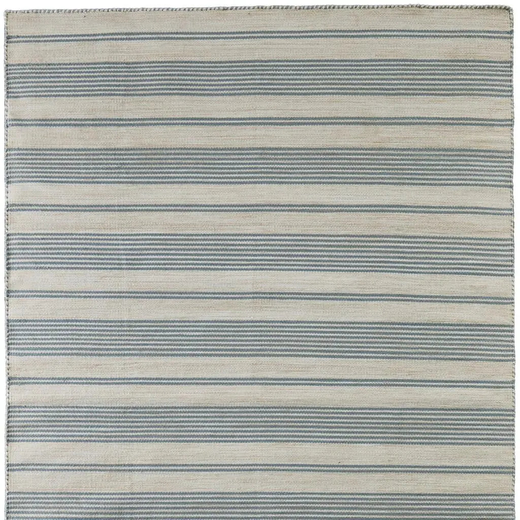 5' X 8' Blue Ivory And Tan Striped Dhurrie Hand Woven Stain Resistant Area Rug Homeroots Outdoor