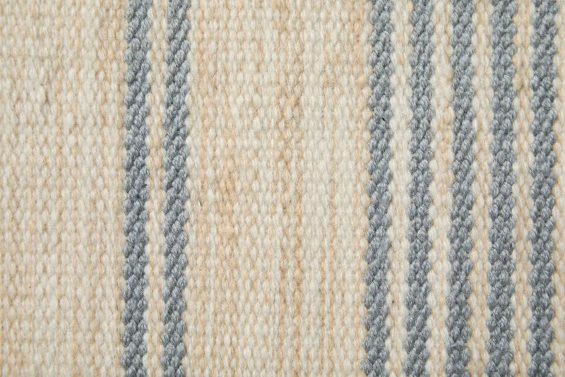 5' X 8' Blue Ivory And Tan Striped Dhurrie Hand Woven Stain Resistant Area Rug Homeroots Outdoor