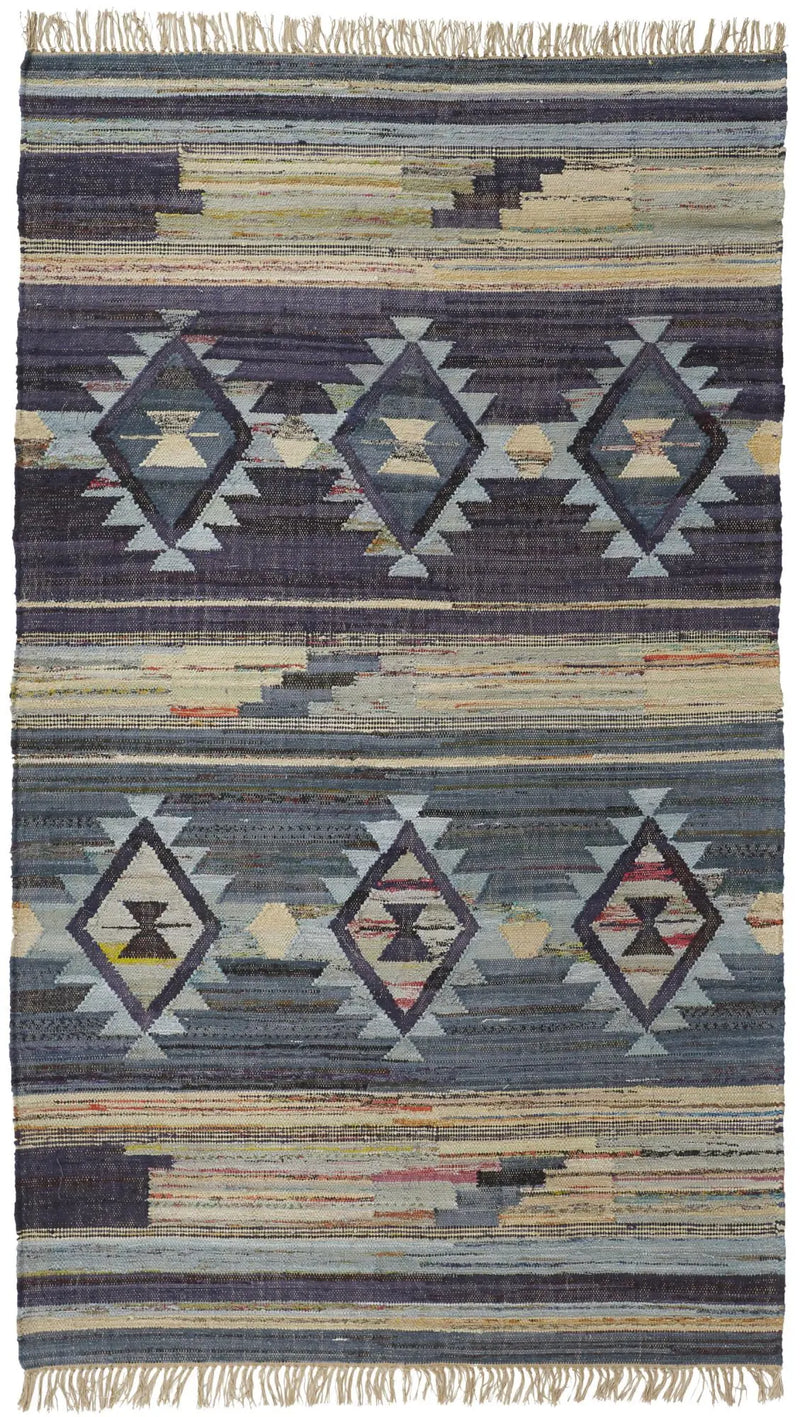 5' X 8' Blue Purple And Tan Geometric Hand Woven Area Rug With Fringe Homeroots Home Decor