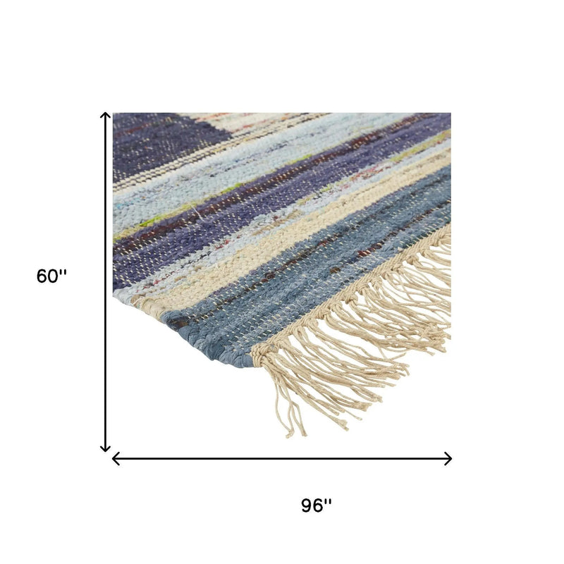 5' X 8' Blue Purple And Tan Geometric Hand Woven Area Rug With Fringe Homeroots Home Decor