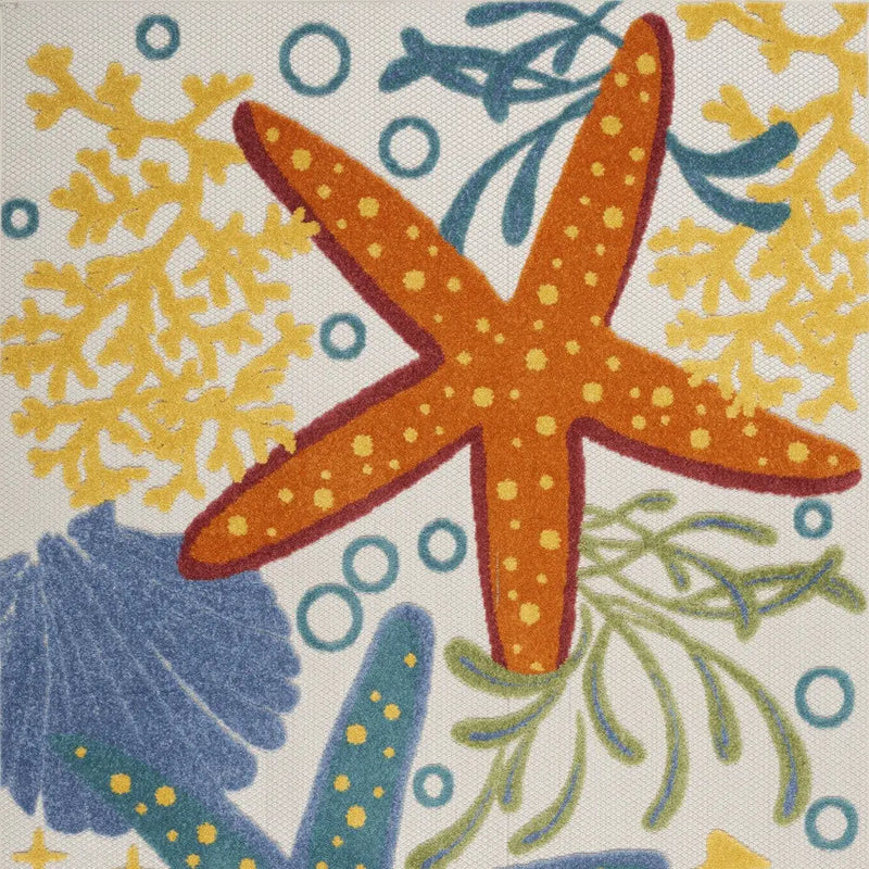 5' X 8' Blue Yellow And Orange Starfish Indoor Outdoor Area Rug Homeroots Outdoor