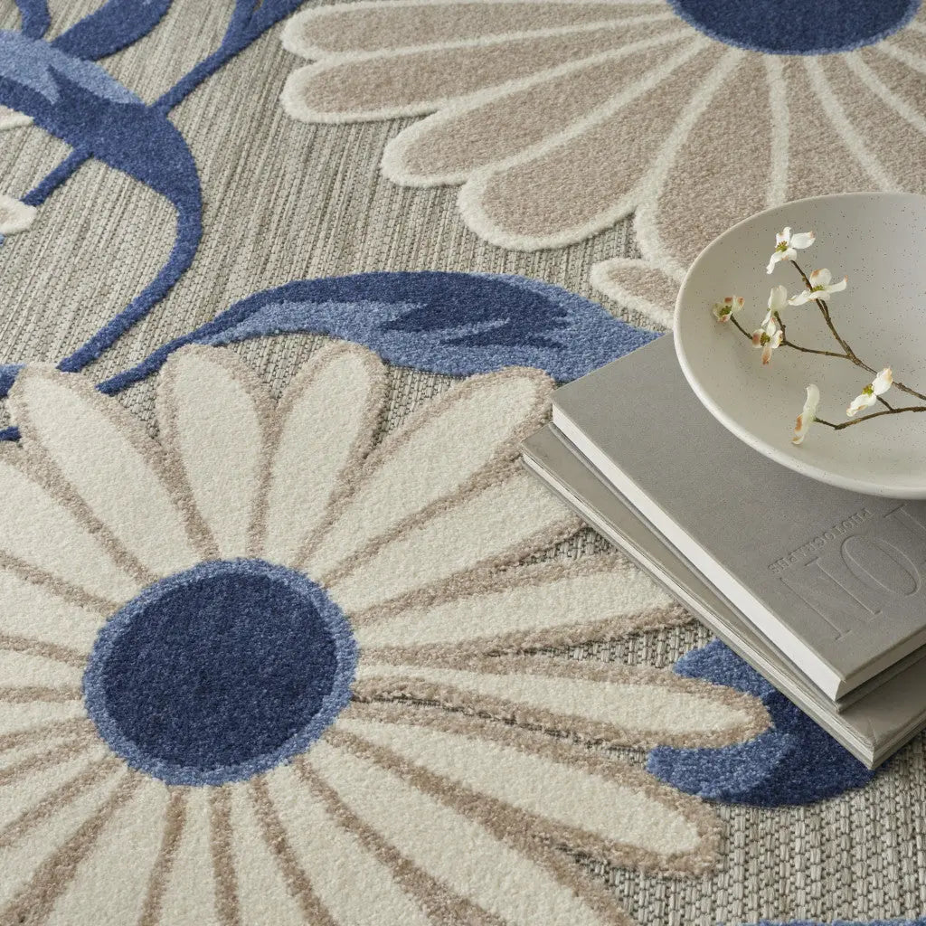 5' X 8' Blue and Gray Floral Non Skid Indoor Outdoor Area Rug Homeroots Outdoor