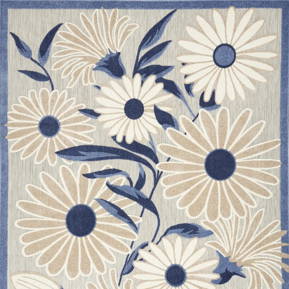 5' X 8' Blue and Gray Floral Non Skid Indoor Outdoor Area Rug Homeroots Outdoor